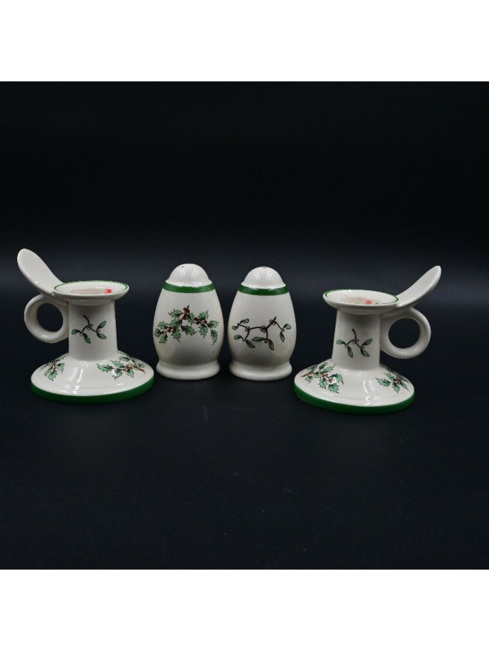 Spode Christmas Tree Candle‎ Holder Pair & Salt Pepper Shaker Set Bundle